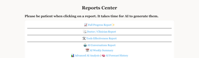 Reports Center with available report types